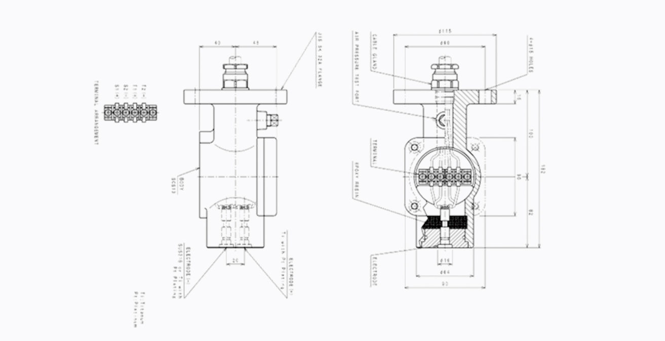 検知器の取り付け ER片フランジ(IP68)